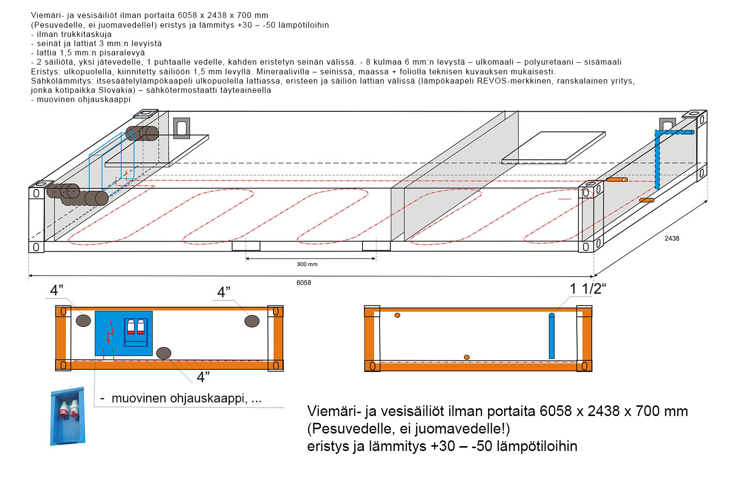 Septitankkikontti tekninen kuvaus, Sept tank container technical description