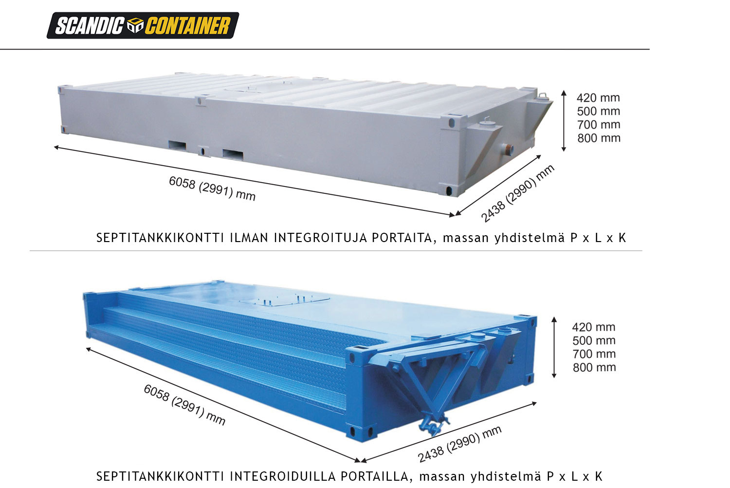 Septitankkikontti portailla ja ilman, Septic tank container with and without stairs